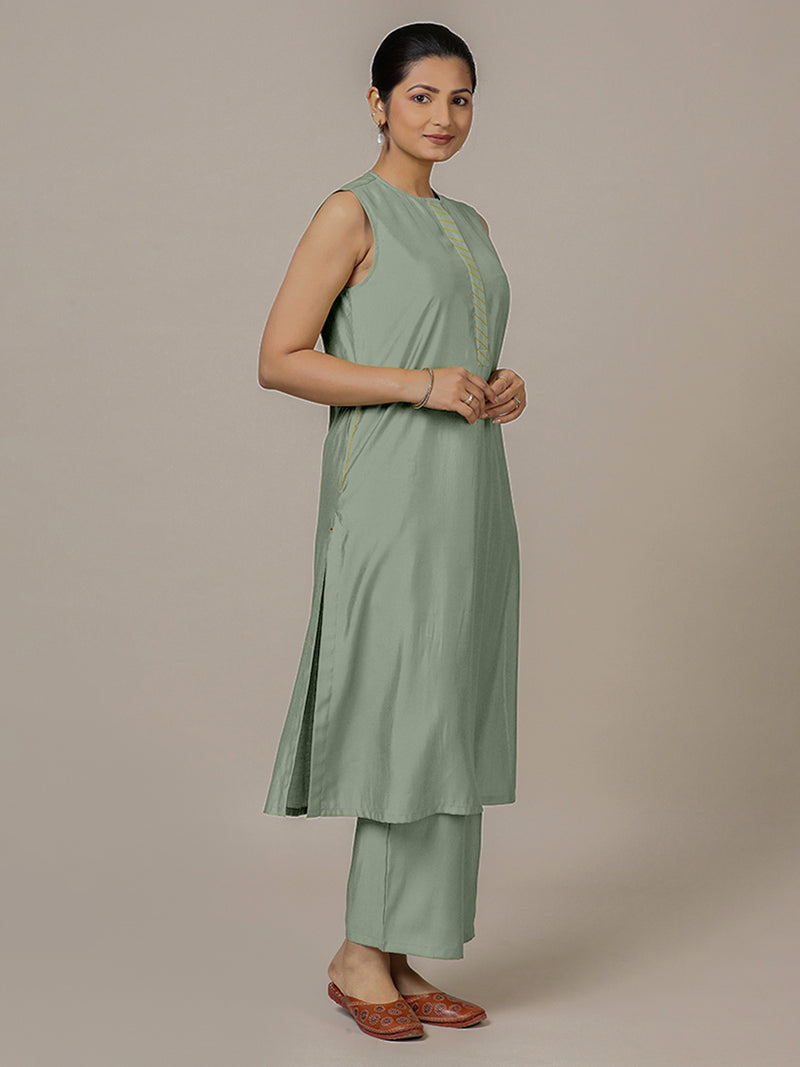 Adah x Rozaana | A Line Kurta in Mint Green with Thread Work | Coords or Only Kurta-Binks