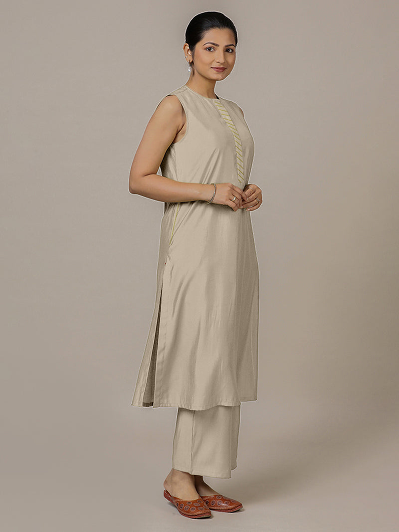 Adah x Rozaana | A Line Kurta in Oyster Grey with Thread Work | Coords or Only Kurta-Binks