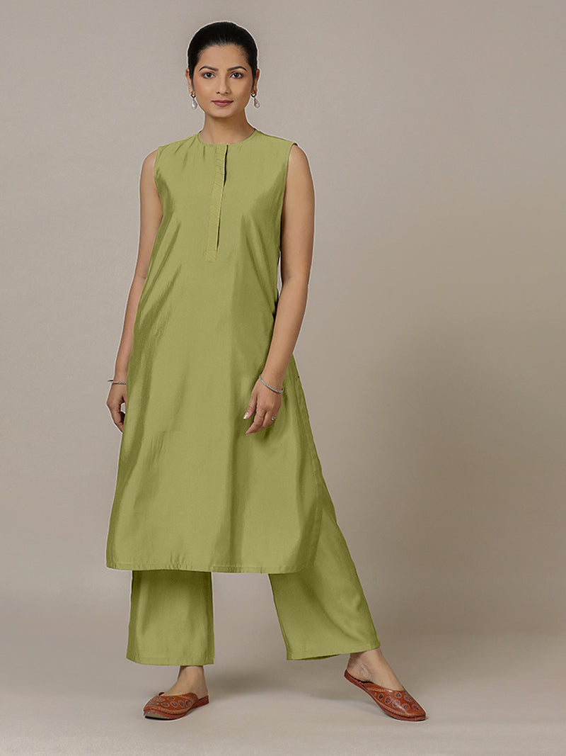 Adah x Rozaana | A Line Kurta in Pista Green with Thread Work | Coords or Only Kurta-Binks