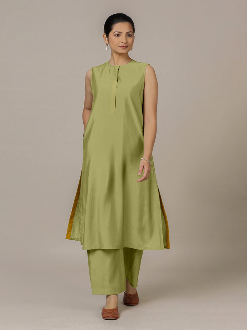 Adah x Rozaana | A Line Kurta in Pista Green with Thread Work | Coords or Only Kurta-Binks