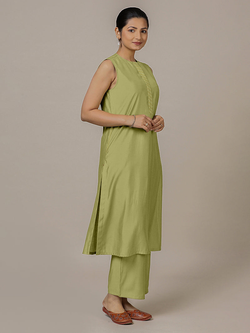 Adah x Rozaana | A Line Kurta in Pista Green with Thread Work | Coords or Only Kurta-Binks