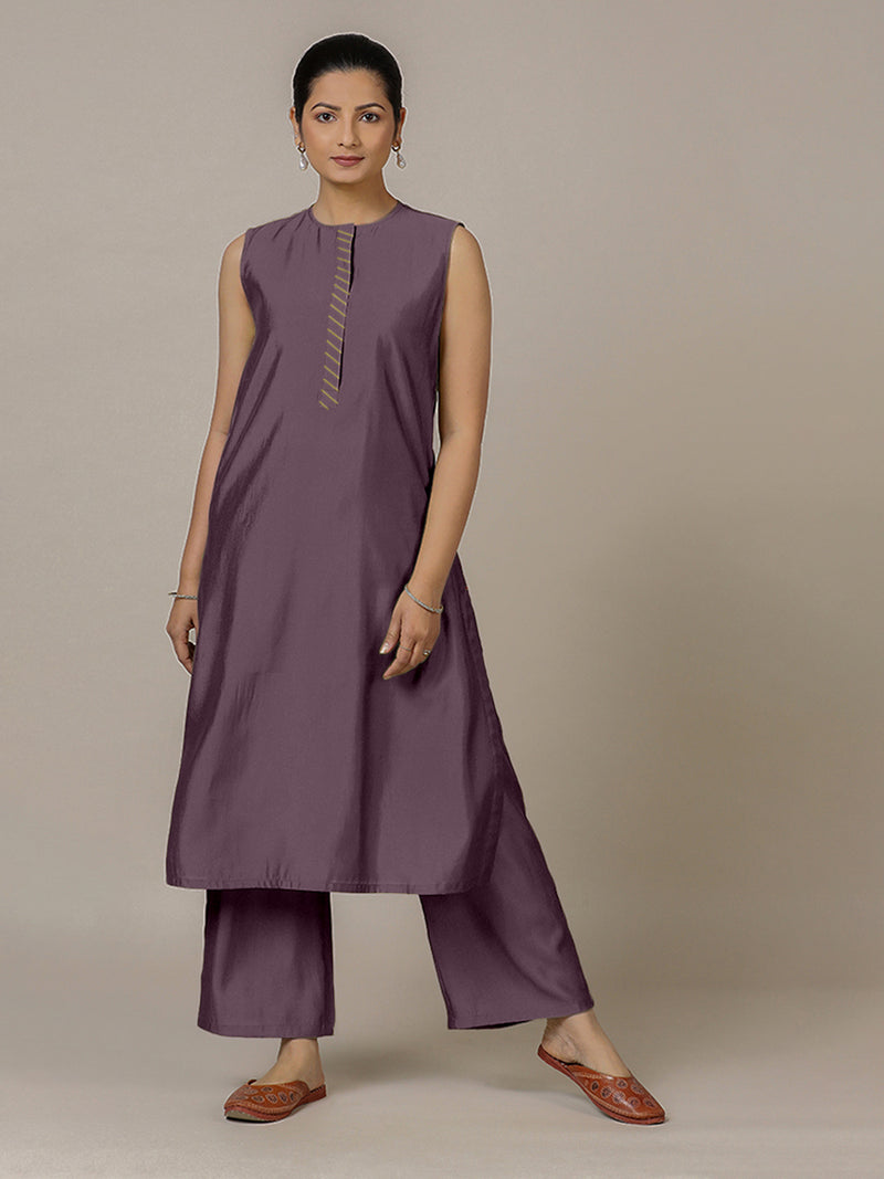 Adah x Rozaana | A Line Kurta in Purple Mauve with Thread Work | Coords or Only Kurta-Binks