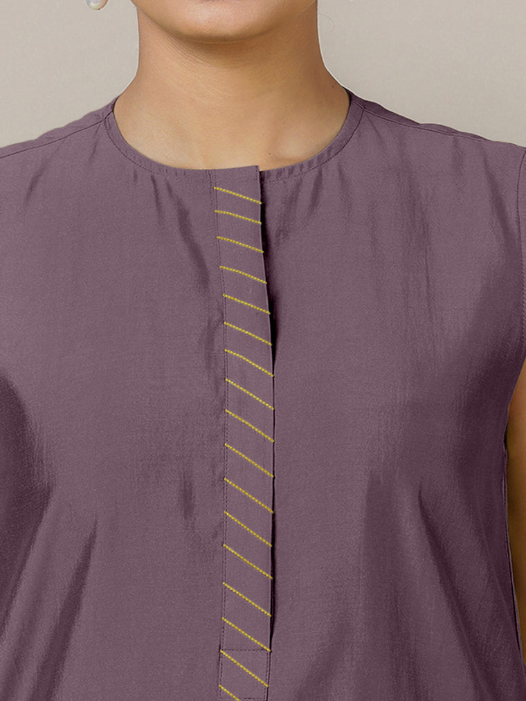 Adah x Rozaana Kurta, in Purple Viscose, featuring sleeveless and jewel neckline, made for daily & work (view 3).