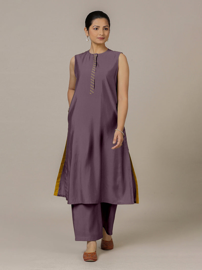 Adah x Rozaana | A Line Kurta in Purple Mauve with Thread Work | Coords or Only Kurta-Binks