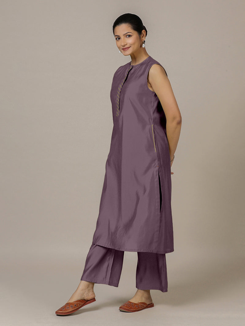 Adah x Rozaana | A Line Kurta in Purple Mauve with Thread Work | Coords or Only Kurta-Binks