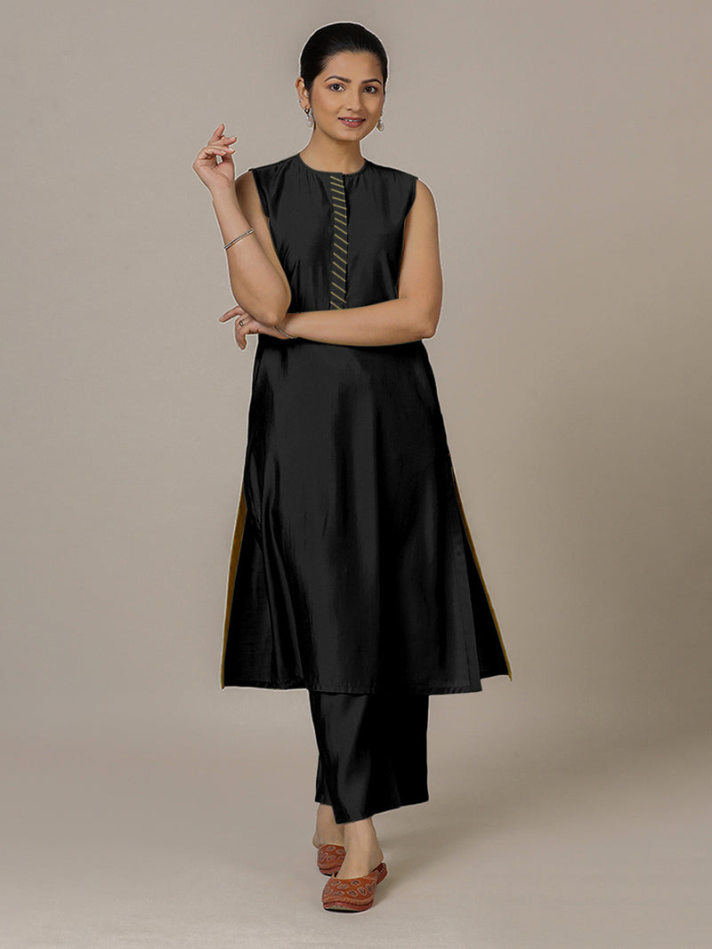 Adah x Rozaana | A Line Kurta in Raven Black with Thread Work | Coords or Only Kurta-Binks