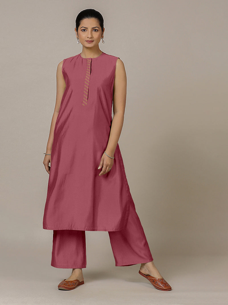Adah x Rozaana | A Line Kurta in Rose Pink with Thread Work | Coords or Only Kurta-Binks