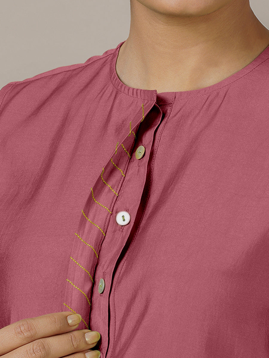 Adah x Rozaana Kurta, in Pink Viscose, featuring sleeveless and jewel neckline, made for daily & work (view 4).