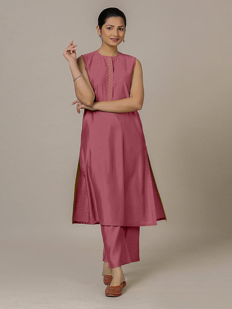 Adah x Rozaana | A Line Kurta in Rose Pink with Thread Work | Coords or Only Kurta-Binks