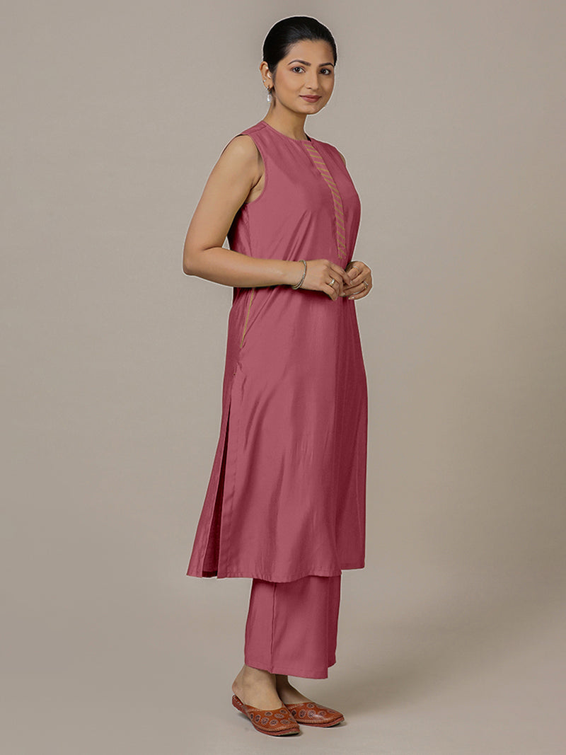 Adah x Rozaana | A Line Kurta in Rose Pink with Thread Work | Coords or Only Kurta-Binks