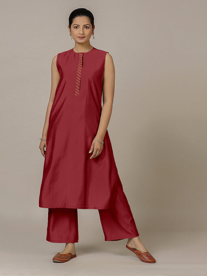 Adah x Rozaana | A Line Kurta in Scarlet Red with Thread Work | Coords or Only Kurta-Binks