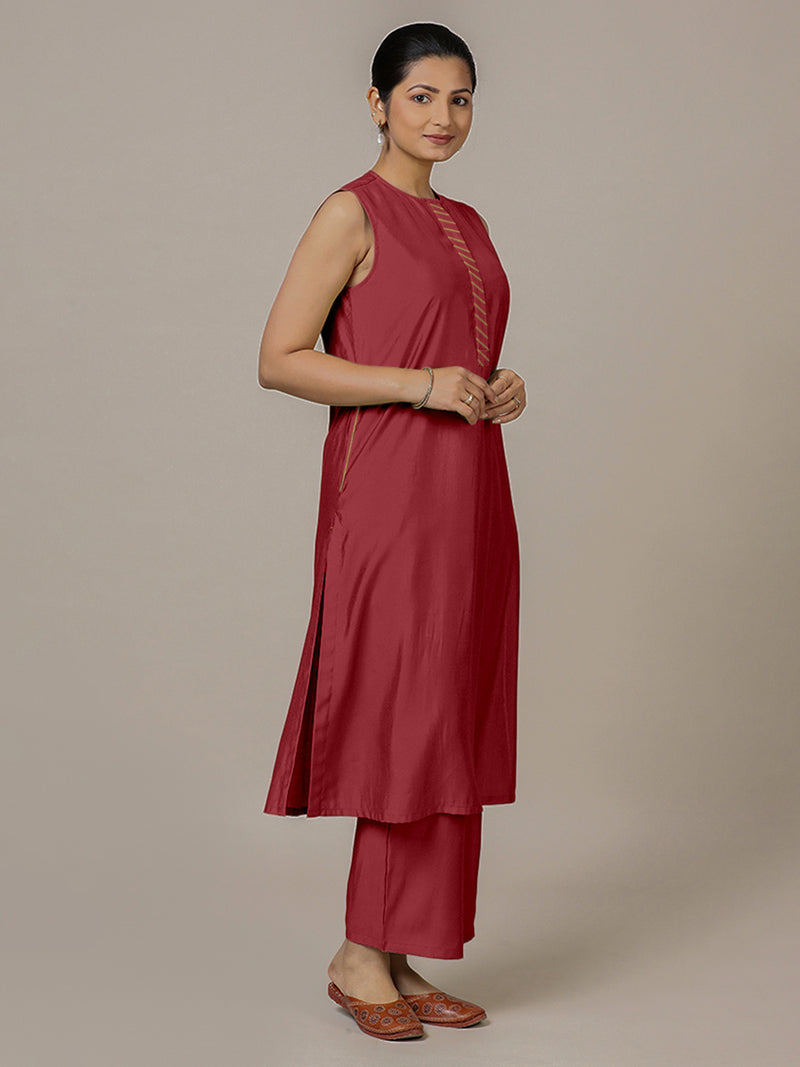 Adah x Rozaana | A Line Kurta in Scarlet Red with Thread Work | Coords or Only Kurta-Binks