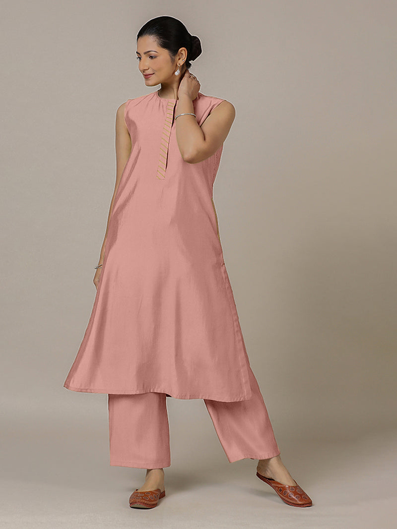 Adah x Rozaana | A Line Kurta in Sea Pink with Thread Work | Coords or Only Kurta-Binks