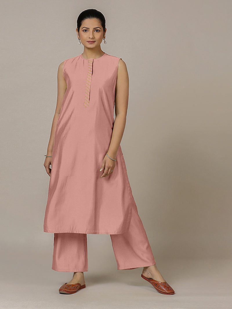 Adah x Rozaana | A Line Kurta in Sea Pink with Thread Work | Coords or Only Kurta-Binks
