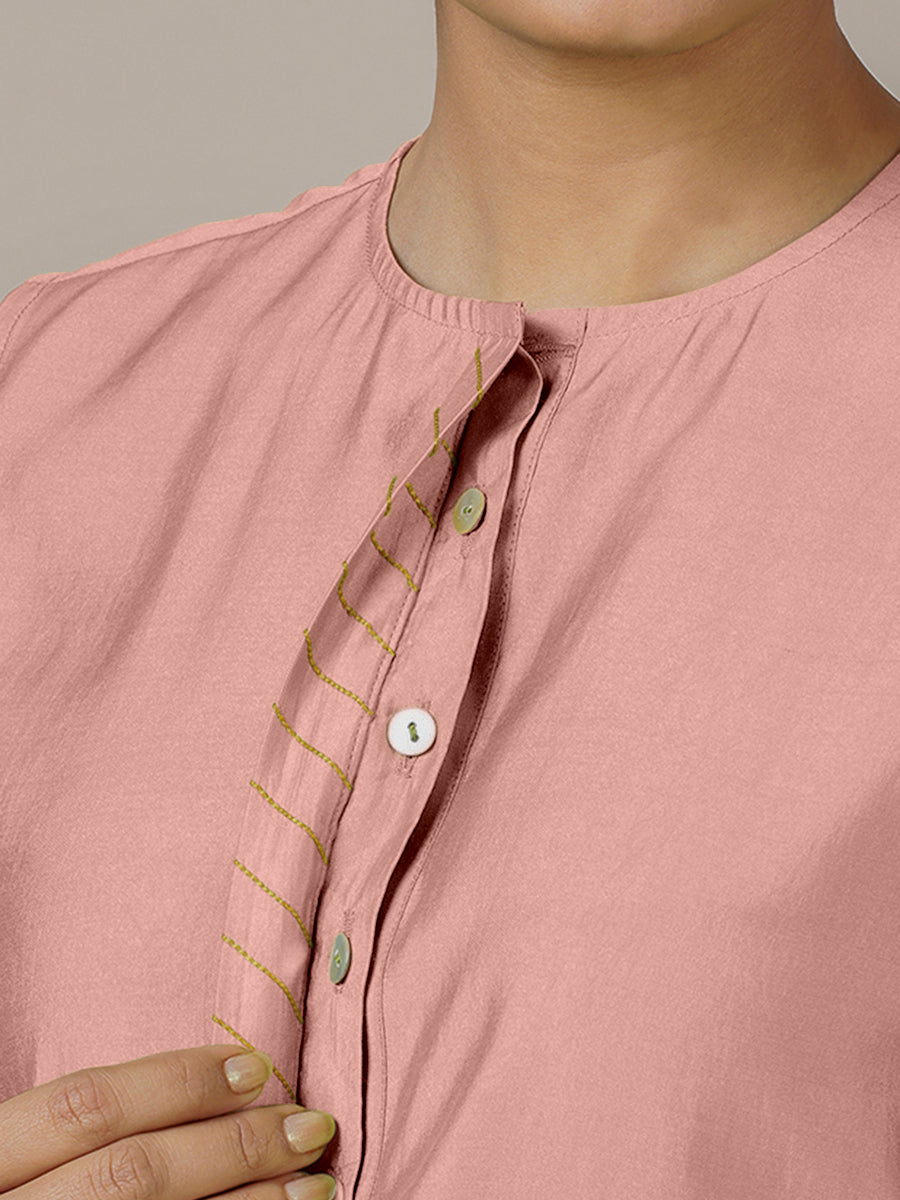 Adah x Rozaana Kurta, in Pink Viscose, featuring sleeveless and jewel neckline, made for daily & work (view 4).