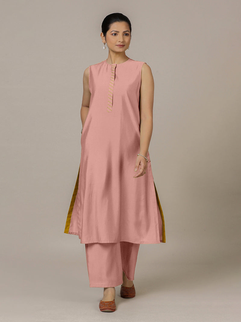 Adah x Rozaana | A Line Kurta in Sea Pink with Thread Work | Coords or Only Kurta-Binks
