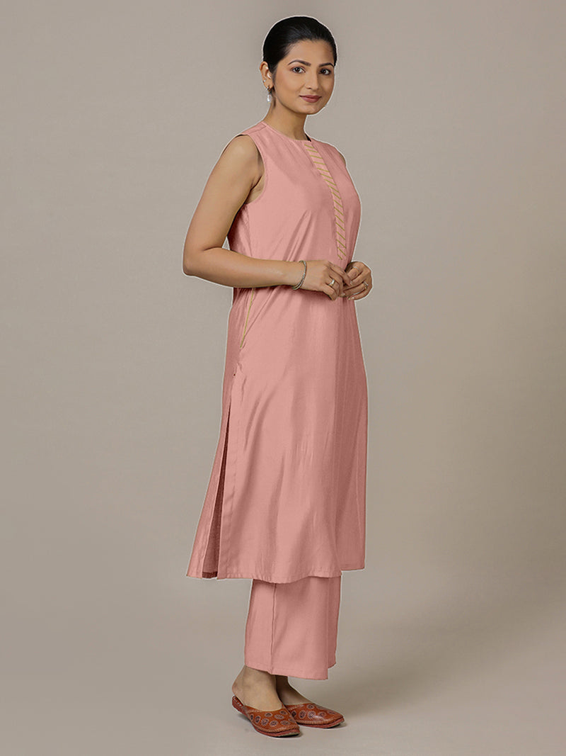 Adah x Rozaana | A Line Kurta in Sea Pink with Thread Work | Coords or Only Kurta-Binks