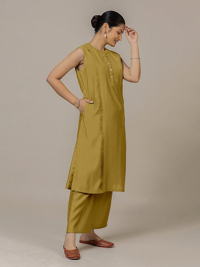Alina x Rozaana | A Line Kurta in Dijon Mustard with Thread Work | Coords or Only Kurta-Binks