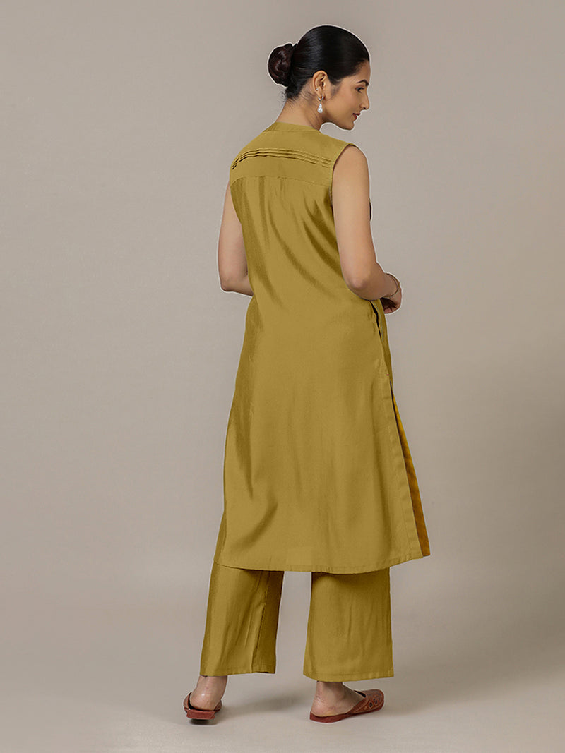 Alina x Rozaana | A Line Kurta in Dijon Mustard with Thread Work | Coords or Only Kurta-Binks