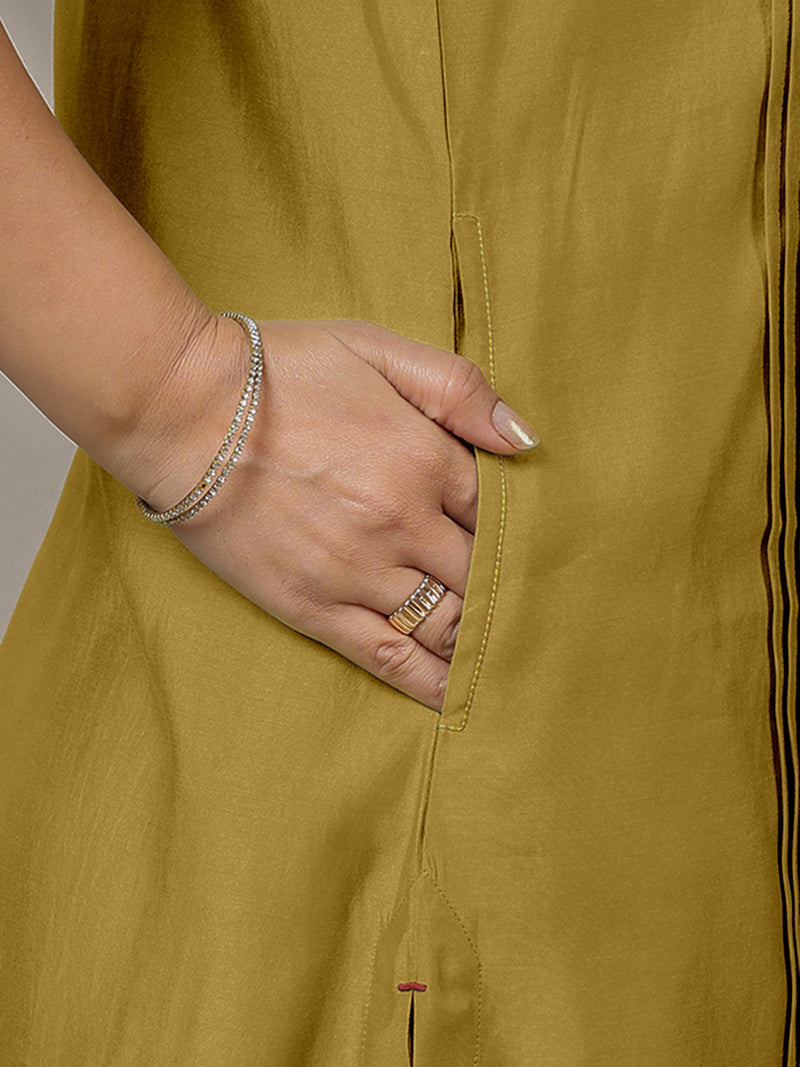 Alina x Rozaana | A Line Kurta in Dijon Mustard with Thread Work | Coords or Only Kurta-Binks