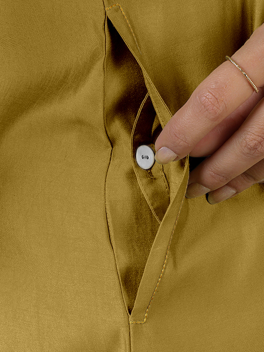 Alina x Rozaana Kurta, in Yellow Viscose, featuring sleeveless and flat collar neckline, made for daily & work (view 5).