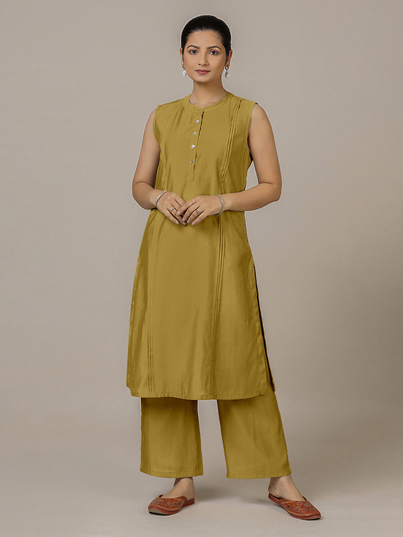 Alina x Rozaana | A Line Kurta in Dijon Mustard with Thread Work | Coords or Only Kurta-Binks