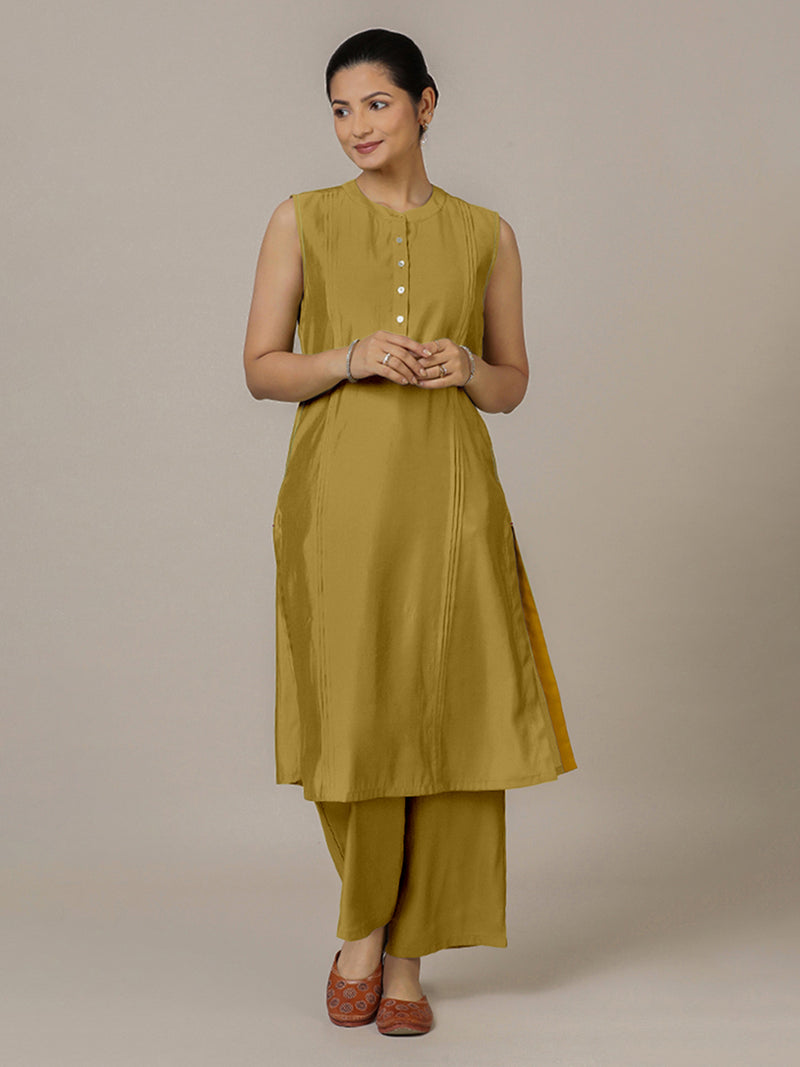 Alina x Rozaana | A Line Kurta in Dijon Mustard with Thread Work | Coords or Only Kurta-Binks