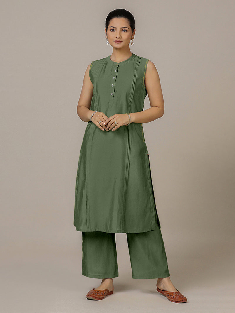 Alina x Rozaana | A Line Kurta in Hunter Green with Thread Work | Coords or Only Kurta-Binks