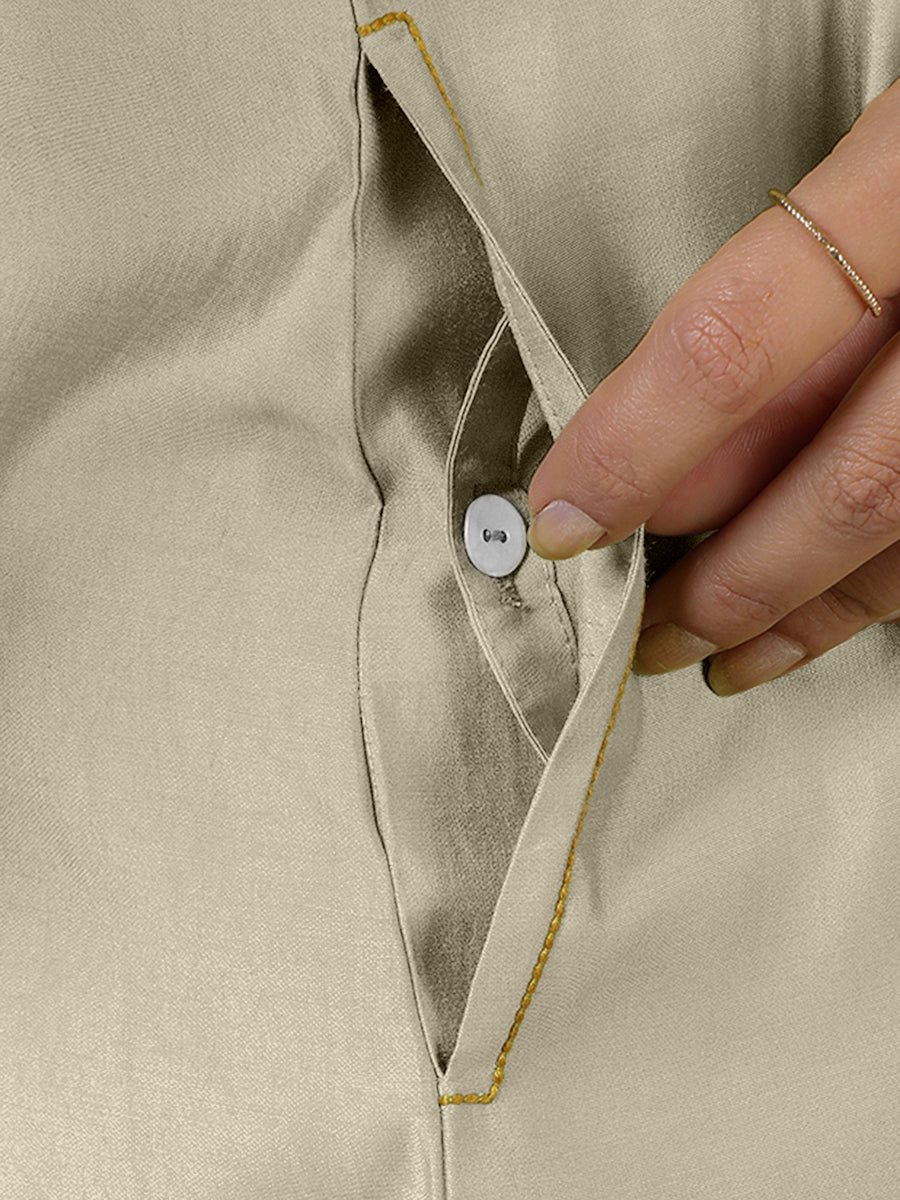 Alina x Rozaana Kurta, in Cream Viscose, featuring sleeveless and flat collar neckline, made for daily & work (view 5).