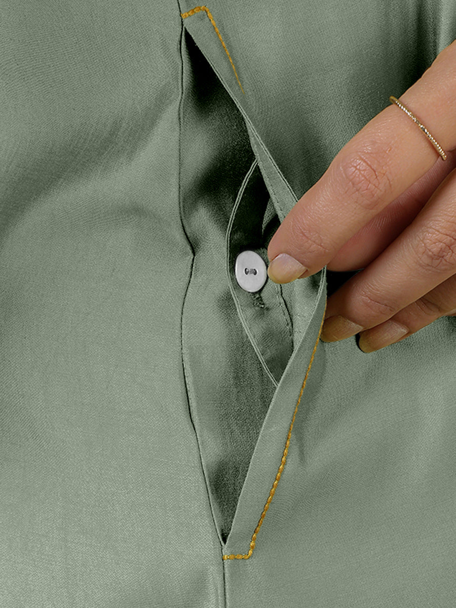 Alina x Rozaana Kurta, in Green Viscose, featuring sleeveless and flat collar neckline, made for daily & work (view 5).