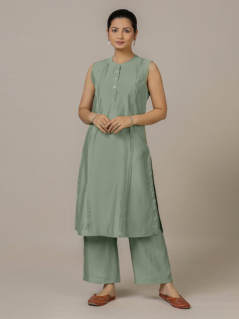 Alina x Rozaana | A Line Kurta in Mint Green with Thread Work | Coords or Only Kurta-Binks