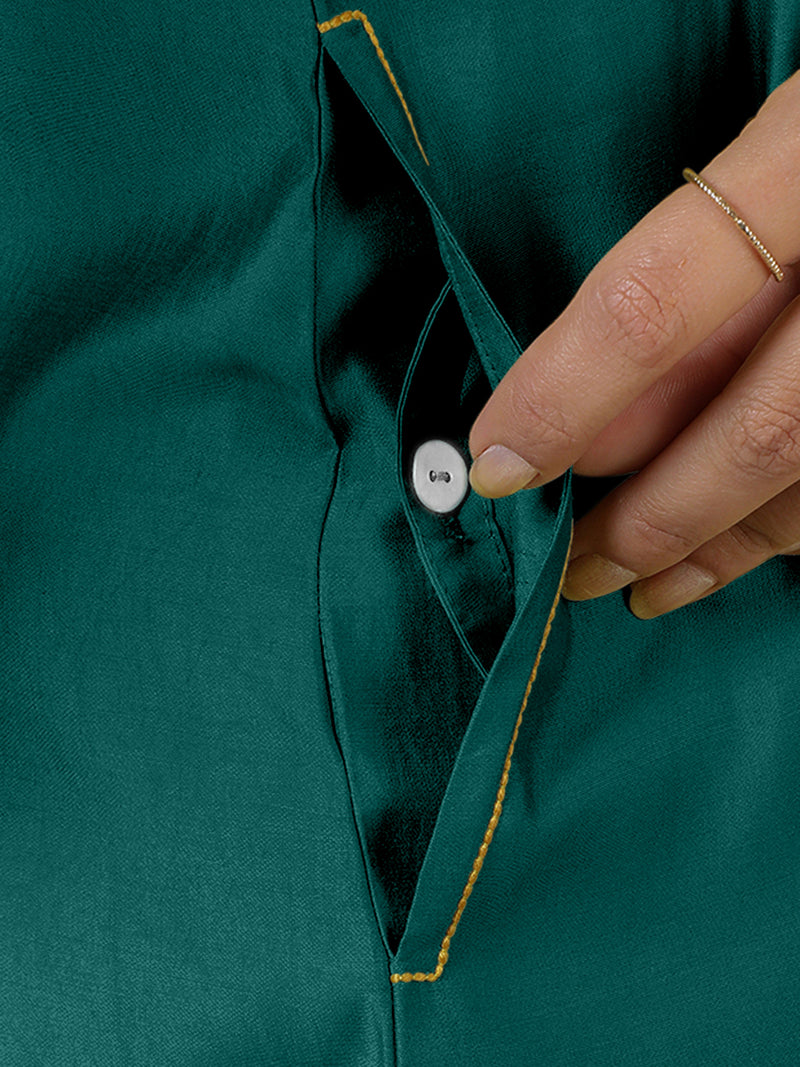 Alina x Rozaana | A Line Kurta in Peacock Green with Thread Work | Coords or Only Kurta-Binks