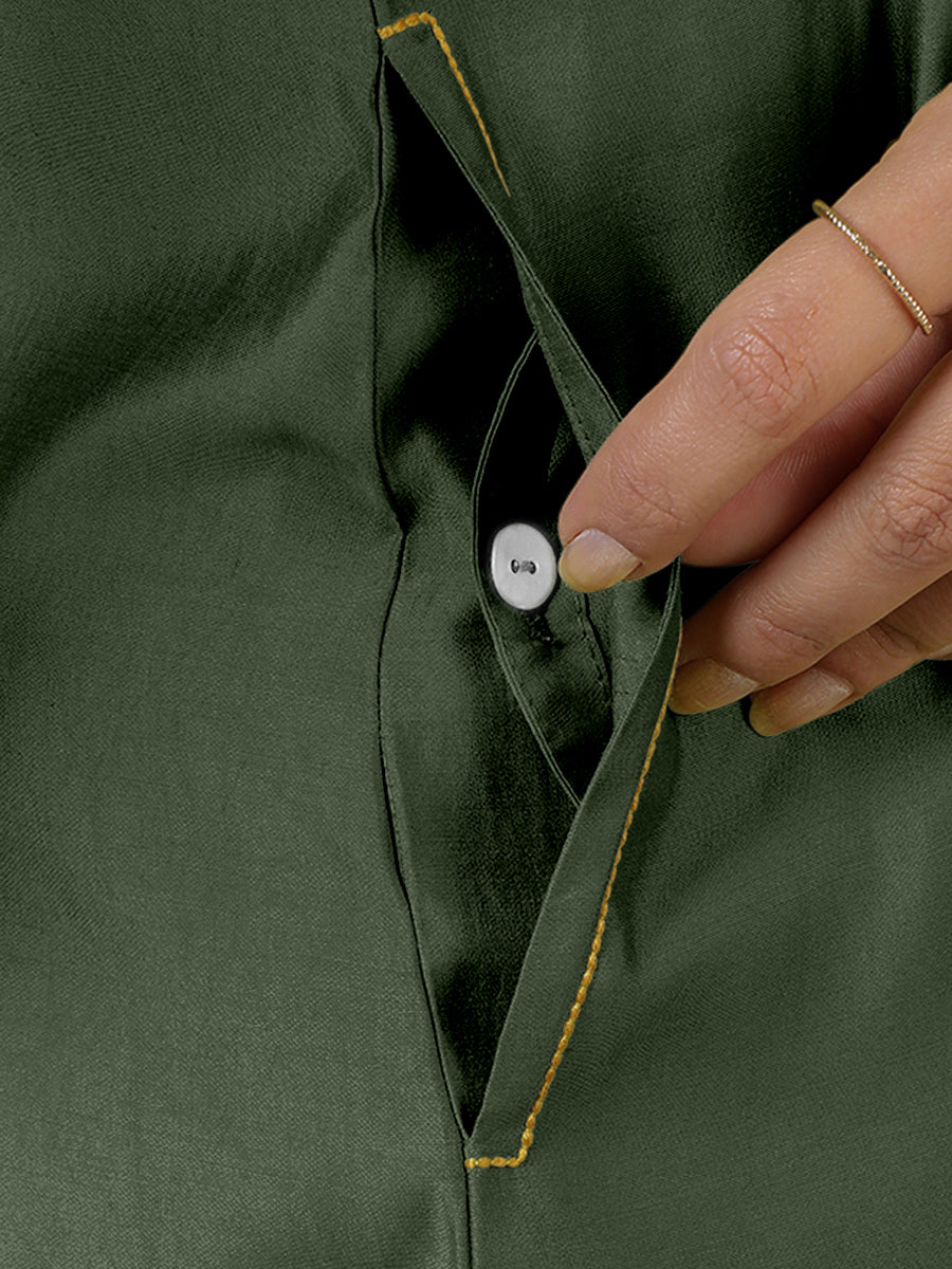 Alina x Rozaana Kurta, in Green Viscose, featuring sleeveless and flat collar neckline, made for daily & work (view 5).