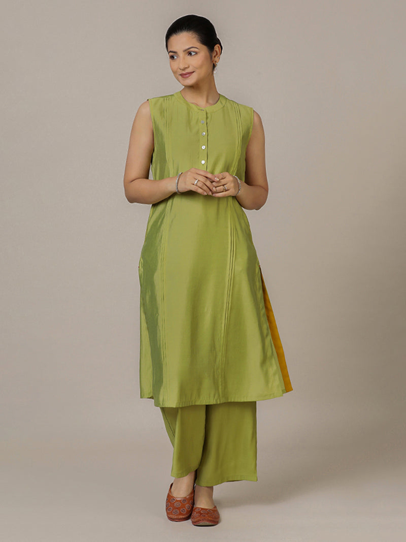Alina x Rozaana | A Line Kurta in Pista Green with Thread Work | Coords or Only Kurta-Binks