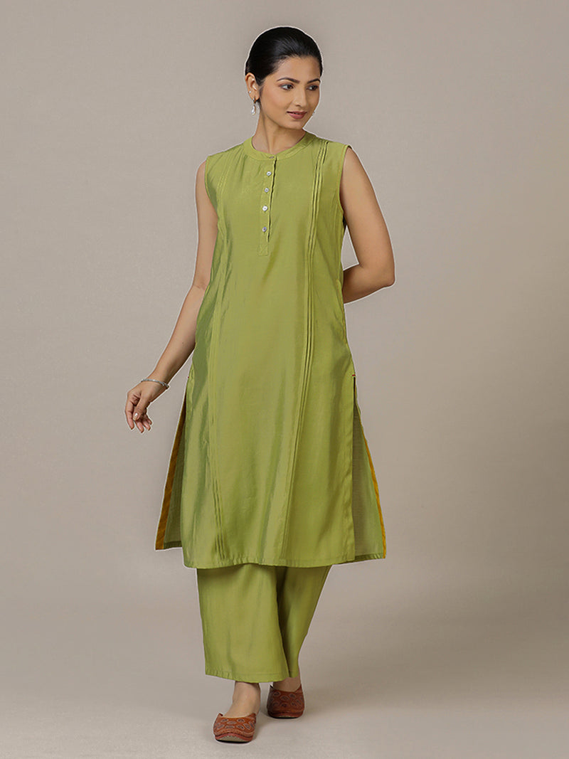 Alina x Rozaana | A Line Kurta in Pista Green with Thread Work | Coords or Only Kurta-Binks