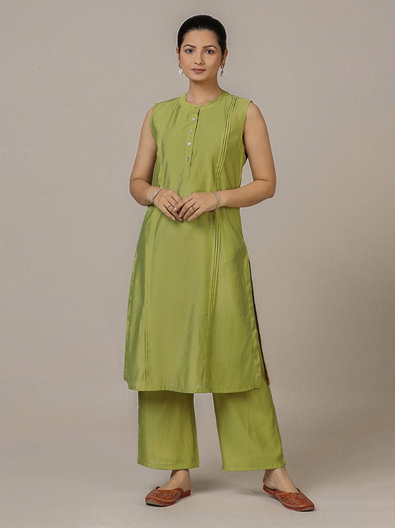 Alina x Rozaana | A Line Kurta in Pista Green with Thread Work | Coords or Only Kurta-Binks