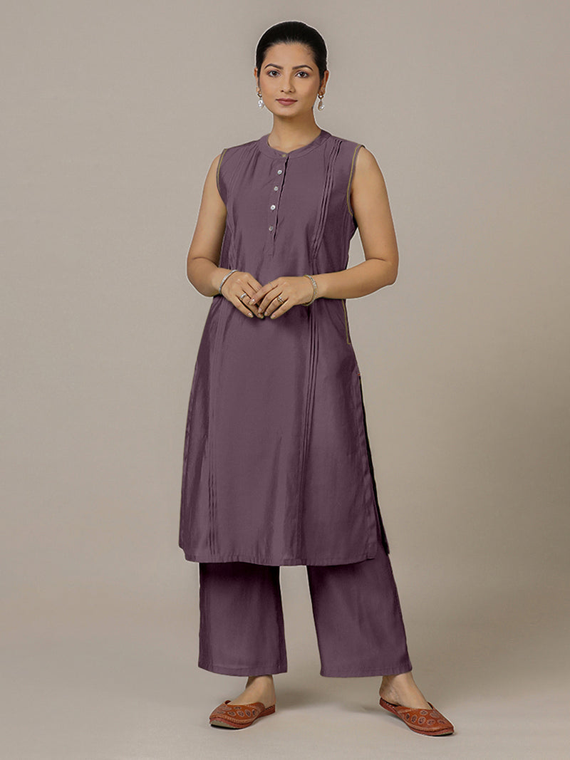 Alina x Rozaana | A Line Kurta in Purple Mauve with Thread Work | Coords or Only Kurta-Binks