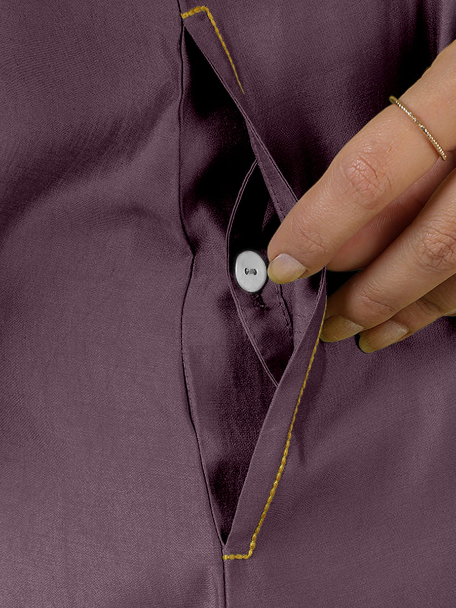 Alina x Rozaana Kurta, in Purple Viscose, featuring sleeveless and flat collar neckline, made for daily & work (view 5).