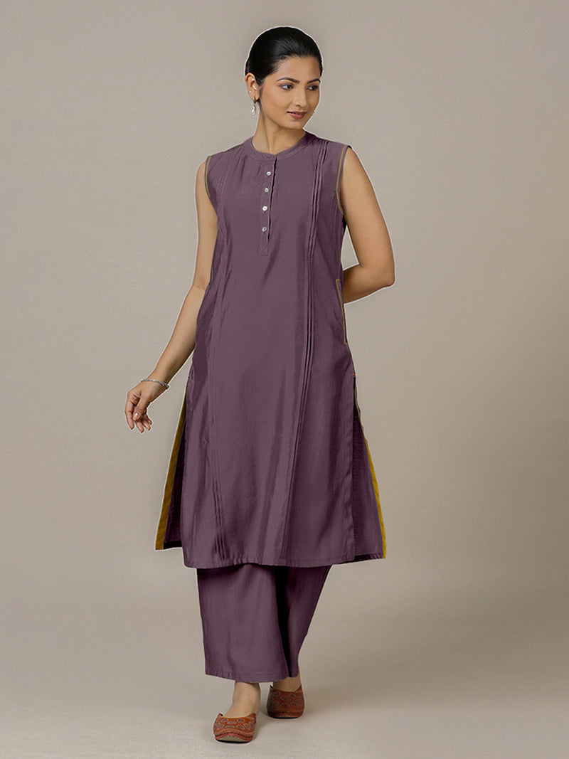 Alina x Rozaana | A Line Kurta in Purple Mauve with Thread Work | Coords or Only Kurta-Binks