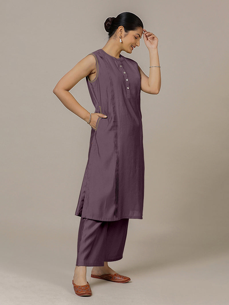 Alina x Rozaana | A Line Kurta in Purple Mauve with Thread Work | Coords or Only Kurta-Binks
