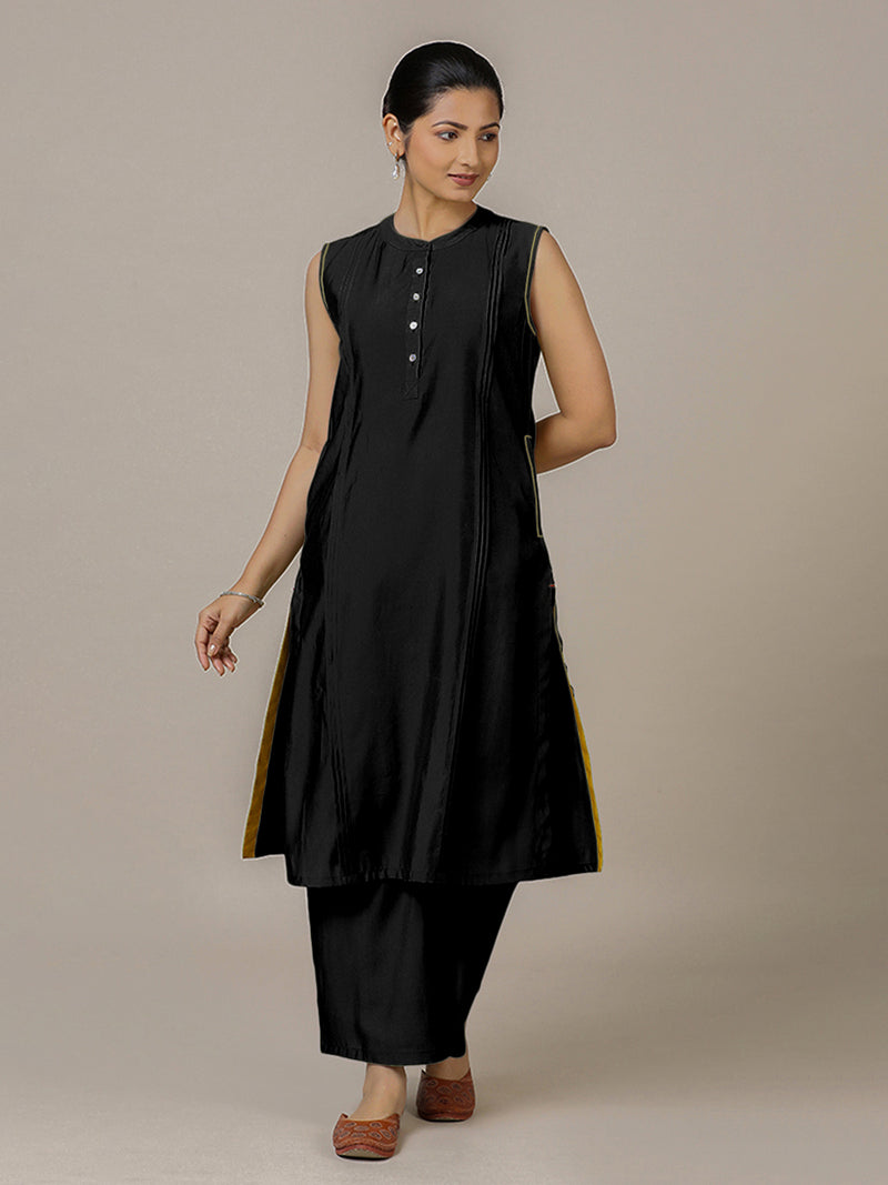 Alina x Rozaana | A Line Kurta in Raven Black with Thread Work | Coords or Only Kurta-Binks