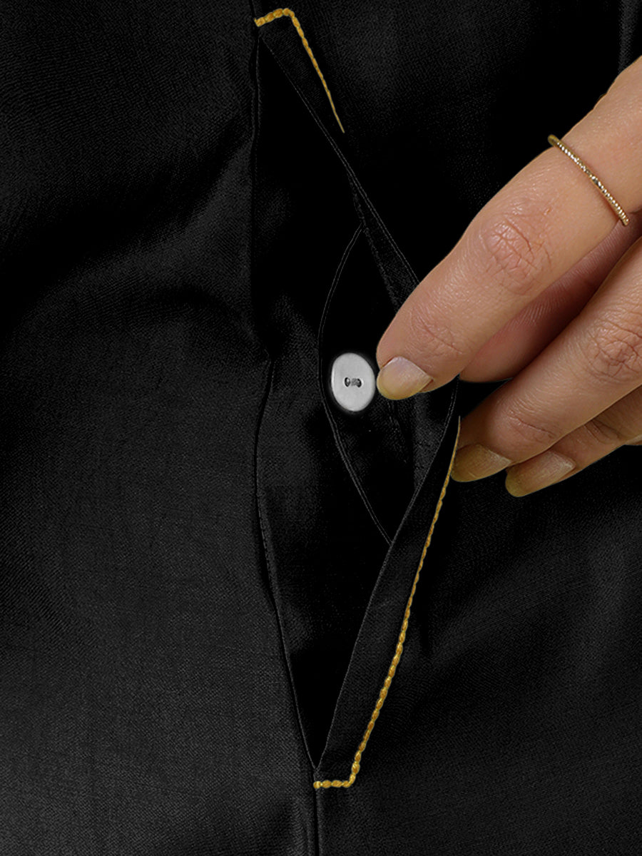 Alina x Rozaana Kurta, in Black Viscose, featuring sleeveless and flat collar neckline, made for daily & work (view 5).