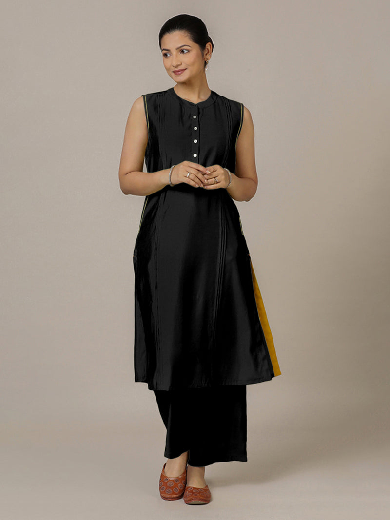 Alina x Rozaana | A Line Kurta in Raven Black with Thread Work | Coords or Only Kurta-Binks