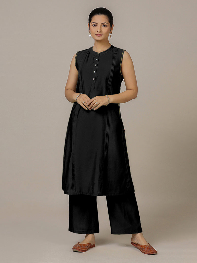 Alina x Rozaana | A Line Kurta in Raven Black with Thread Work | Coords or Only Kurta-Binks
