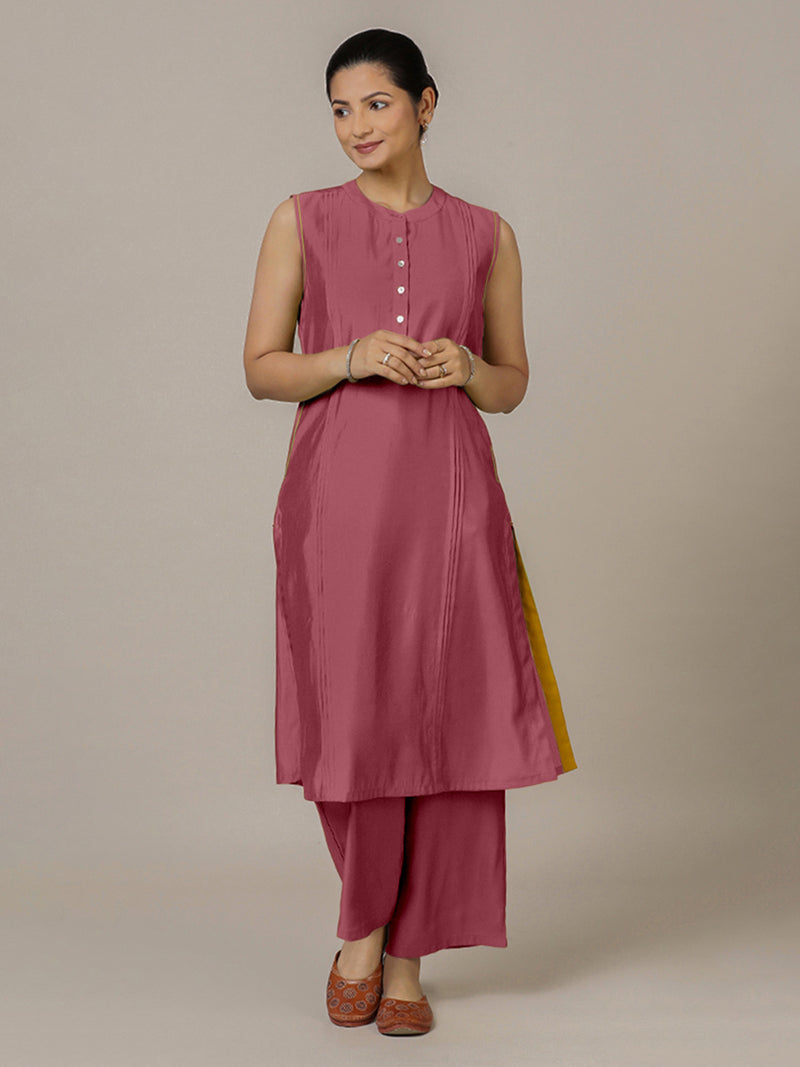 Alina x Rozaana | A Line Kurta in Rose Pink with Thread Work | Coords or Only Kurta-Binks