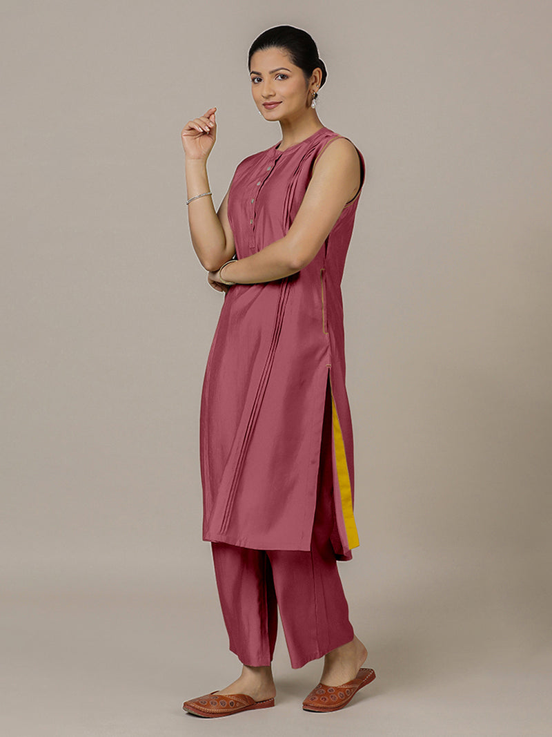Alina x Rozaana | A Line Kurta in Rose Pink with Thread Work | Coords or Only Kurta-Binks
