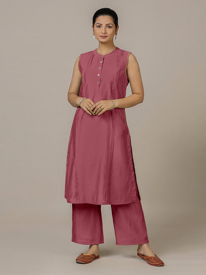 Alina x Rozaana | A Line Kurta in Rose Pink with Thread Work | Coords or Only Kurta-Binks