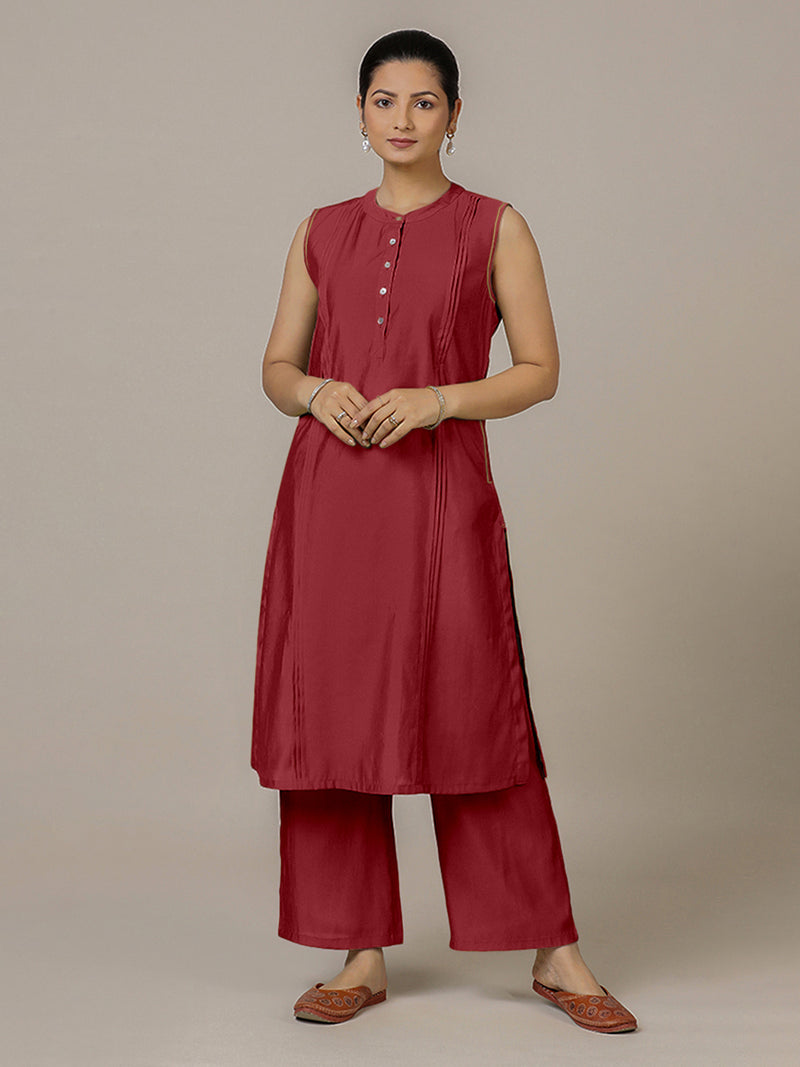 Alina x Rozaana | A Line Kurta in Scarlet Red with Thread Work | Coords or Only Kurta-Binks