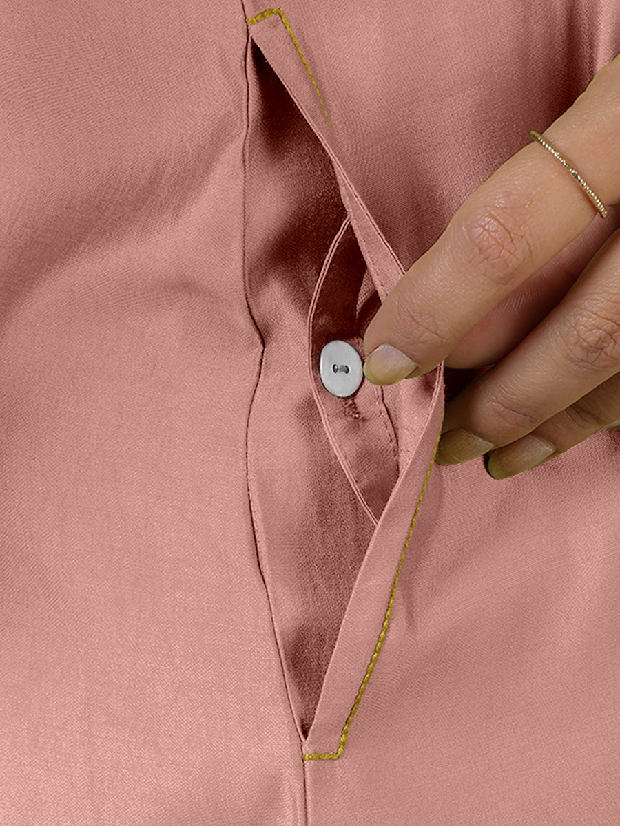 Alina x Rozaana Kurta, in Pink Viscose, featuring sleeveless and flat collar neckline, made for daily & work (view 5).