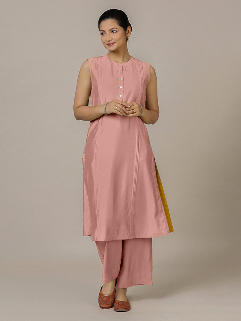 Alina x Rozaana | A Line Kurta in Sea Pink with Thread Work | Coords or Only Kurta-Binks